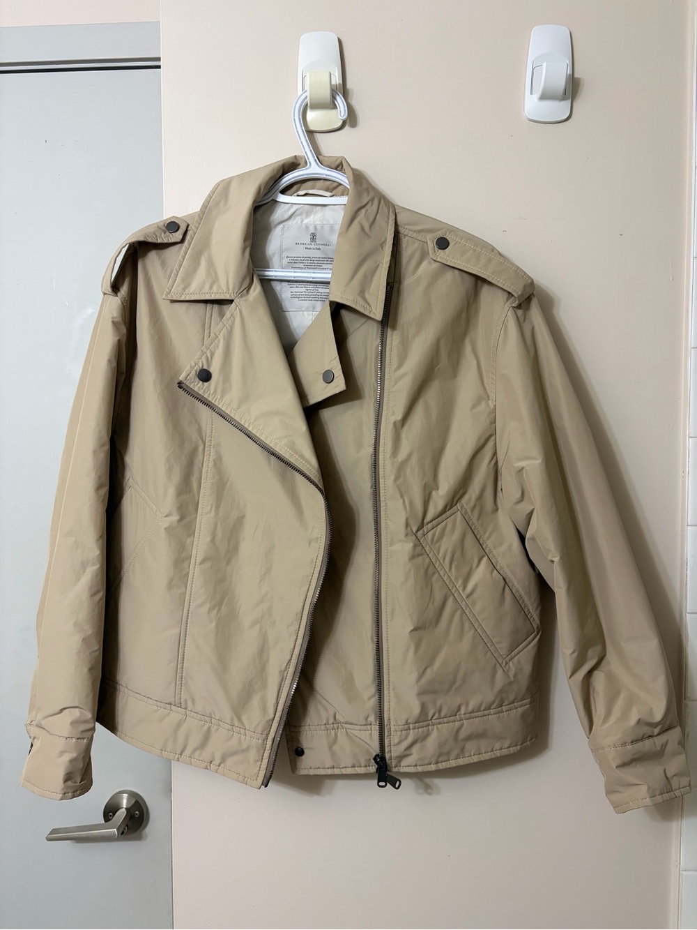 Brunello Cucinelli Beige Padded Biker Jacket